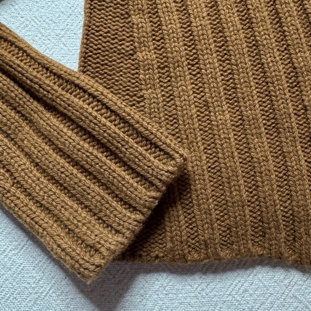 VINCE Wool Cashmere Blend Chestnut Brown Mock Neck Chunky Ribbed Sweater XS - Picture 3 of 5